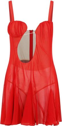 Nensi Dojaka Rode Zijden Asymmetrische Panel Mini Jurk - Dames - Korte kleedjes - Rood - S - Kleedjes