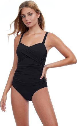 Gottex Tutti Frutti Underwire D-Cup Ruched One Piece in Black at Nordstrom, Size 18