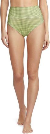 Lands End Chlorine Resistant Pinchless High Waisted Bikini Bottoms in Bright Pistachio Gingham at Nordstrom, Size 16