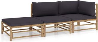 vidaXL Set De Muebles De Jard&iacute;n 3 Piezas Bamb&uacute; Y Cojines Gris Oscuro Vidaxl