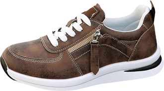 Generic Womens Arch Support Running Trainers Ladies Wide Fit Slip on Shoes Womens Summer New Thick Bottom Round Head Solid Color Front Side Zipper Sports Casu