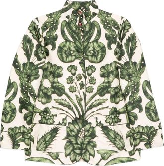 F.R.S. For Restless Sleepers Groene Zijden Bloemenprint Shirt - Dames - Overhemden - Groen - L - Overhemden