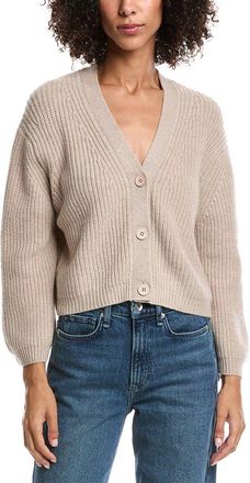 Forté Cashmere Wool & Cashmere-Blend Short Rib V-Neck Button Cardigan