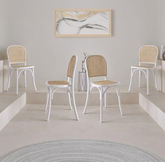 Sweeek Sweeek - Set di 4 sedie in legno e rattan vintage