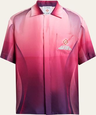 Casablanca Mens Silk Half-Tone Logo Short-Sleeve Shirt
