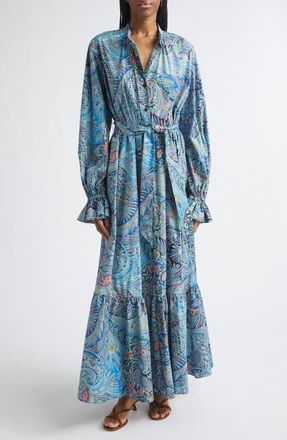 Etro Paisley Long Sleeve Maxi Dress in Print On Blue Base at Nordstrom, Size 4 Us