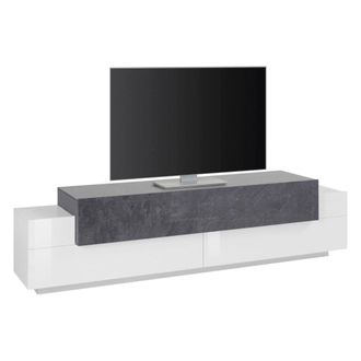 Dmora Dmora Mueble Para Tv Para Sal&oacute;n, Made In Italy, Mueble Para Tv Con 3 Puertas Y Estantes, Cm 200x45h52, Color Blanco Brillo Y Gris Ceniza, Con Embalaje