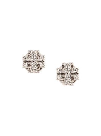 Tory Burch Kira Stud Earrings With Crystal Embellishment In Silver-Tone Brass Woman