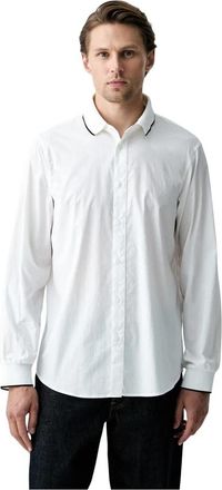 A|X Armani Exchange Shirt met logo-borduring en contrasterende bies - Heren - Zakelijke Overhemden - Wit - S - Katoen - Overhemden