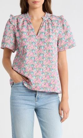 Sugarlips Gemalee Eyelet Mei Split Neck Top in Pink-Green at Nordstrom, Size X-Large