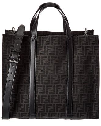 Fendi Fendi Ff Jacquard Leather-Trim Tote
