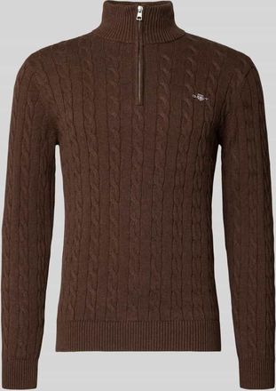 GANT Slim Fit Troyer mit gerippten Abschlüssen in Schoko, Größe XXXL