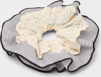 Simons Womens Openwork and stripe ruffle XL scrunchie