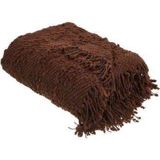 Beliani Beliani - Coperta di cotone intrecciata con nappe marrone 220 x 240 cm Vella