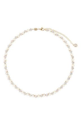 Swarovski Matrix Crystal & Faux Pearl Tennis Necklace in White/Gold at Nordstrom
