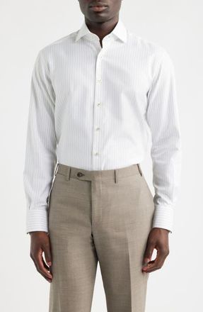 Eterna Modern Fit Stripe Non-Iron Cotton Dress Shirt in Brown at Nordstrom, Size 15.5 - L