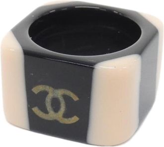 Chanel Gold Black Pink Band Ring (Pre-Owned)