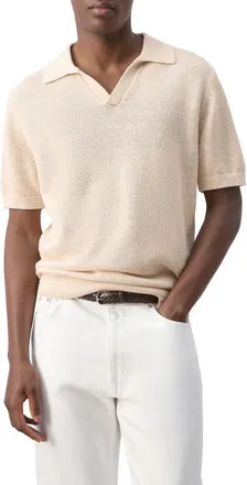 Mango Microstructure Cotton Blend Polo in Ecru at Nordstrom, Size Large