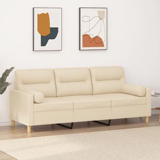 vidaXL Sof&aacute; De 3 Plazas Con Cojines Tela Color Crema 180 Cm Vidaxl