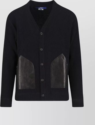 Junya Watanabe v-neck ribbed knit sweater with leather patches