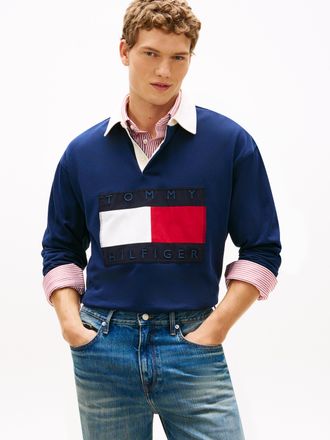 Tommy Hilfiger Sweatshirt TOMMY HILFIGER FLAG RUGBY, Herren, Gr. XXL, carbon navy, Sweatware, Obermaterial: 100% Baumwolle, unifarben, regular fit normal, Rundhals, 
