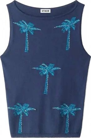 Staud Womens Arden Embroidered Palm Tree Top In Navy