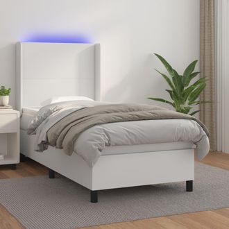 vidaXL Vidaxl - Cama Box Spring Colch&oacute;n Y Led Cuero Sint&eacute;tico Blanco 100x200 Cm