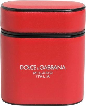 Dolce & Gabbana Rood Wit Leren Air Pods Hoesje - unisex - Telefoonaccessoires - Rood - ONE Size - Leer - Accessoires