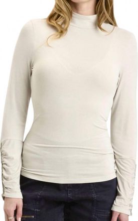 Xcvi Ainsley Button Accent Sleeve Turtleneck Top In Stone