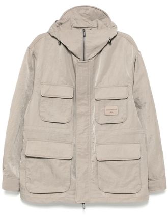 Emporio Armani logo-patch military jacket - Brown