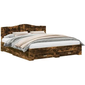 vidaXL Bed Frame with Drawer Smoked Oak 200 x 200 cm Engineered Wood vidaXL