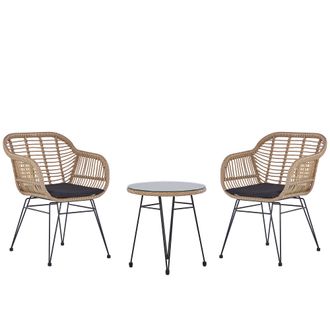Beliani Beliani - Conjunto De Balc&oacute;n 3 Piezas De Rat&aacute;n Sint&eacute;tico Patas De Metal Mesa Tablero De Vidrio Tropea Ii