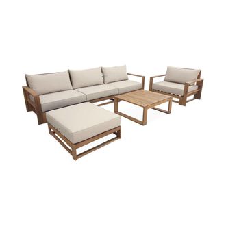 Sweeek Conjunto de jard&iacute;n coj&iacute;n beige sof&aacute;, sillones y mesa