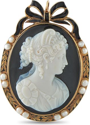 Luxury Bazaar Antique 14K Yellow Gold Enameled Cameo Brooch MF03-082426