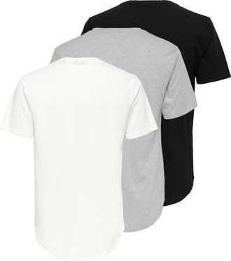 Only & Sons Rundhalsshirt ONLY & SONS ONSMATT LONGY SS TEE 3-PACK, Herren, Gr. M, wei&szlig; detail:wei&szlig; gray schwarz 3, pack, Single Jersey, Obermaterial: 100% Baumwol