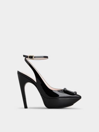 Roger Vivier Viv Choc Lacquered Buckle Slingback Pumps in Patent Leather