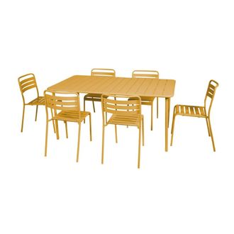 Sweeek Set mesa de jard&iacute;n bistr&oacute; de acero con 6 sillas, 160cm, ocre