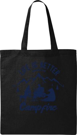 Generic Life Is Better Around The Campfire Natural Ecological Cotton Tote Bag Black