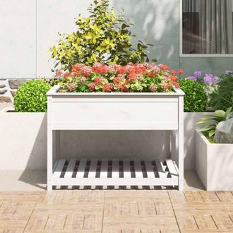 Berkfield Home Planter with Shelf White 111.5x111.5x81 cm Solid Wood Pine