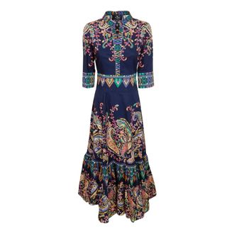 Etro Etro, Midi Dresses, female, Multicolor, Size: XS Maxi Shirt Dress With Hem Flounce