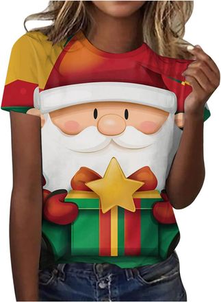 Generic Womens Christmas T Shirts Ladies Xmas t-Shirts Novelty Funny Holiday Tshirts Snowflake Santa Print Short Sleeves Casual Tunic Christmas Tops Loose Cre