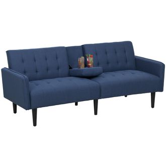HOMCOM Upholstered Sofa Bed 3 Seater Home Theater With Storage - Blue | TJ Hughes