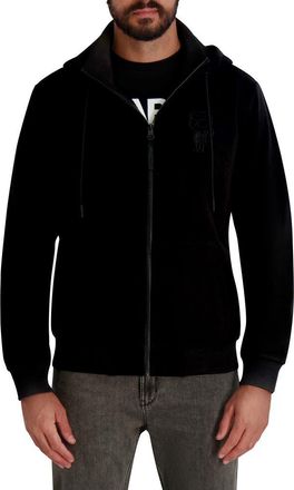 Karl Lagerfeld Zip Fleece Hoodie in Black at Nordstrom Rack, Size Xx-Large