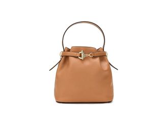 Lauren Ralph Lauren Leather Medium Blaike Bucket Bag Satchel Womens Handbags Classic Caramel, Leather/Polyester