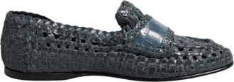 Dolce & Gabbana Blue Woven Leather Slip On Loafers Mens Shoes