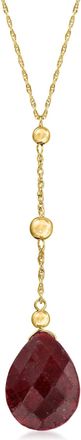 Ross-Simons Ruby and Bead Drop Necklace in 14kt Yellow Gold
