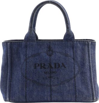 Prada Canapa Blue Denim Handbag Tote Bag (Pre-Owned)