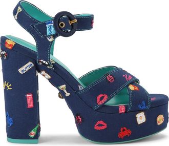 Kurt Geiger Embroidery Platform Sandal in Navy at Nordstrom, Size 8.5Us