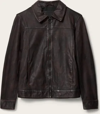 AllSaints Alkan Zip Up Two Tone Leather Jacket