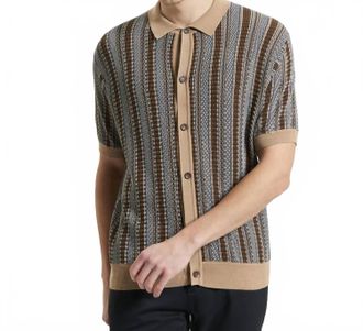 Ben Sherman Textured Stripe Knitted Shirt In Dark Navy